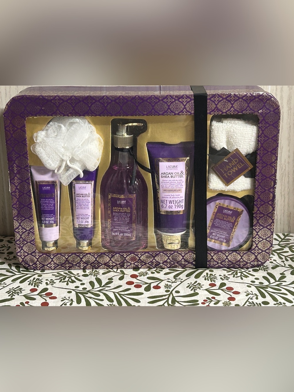 Lacura Argan Oil Body Wash Set Botanical luxury 7Pc Gift box loofah cloth Scrub - Picture 3 of 5